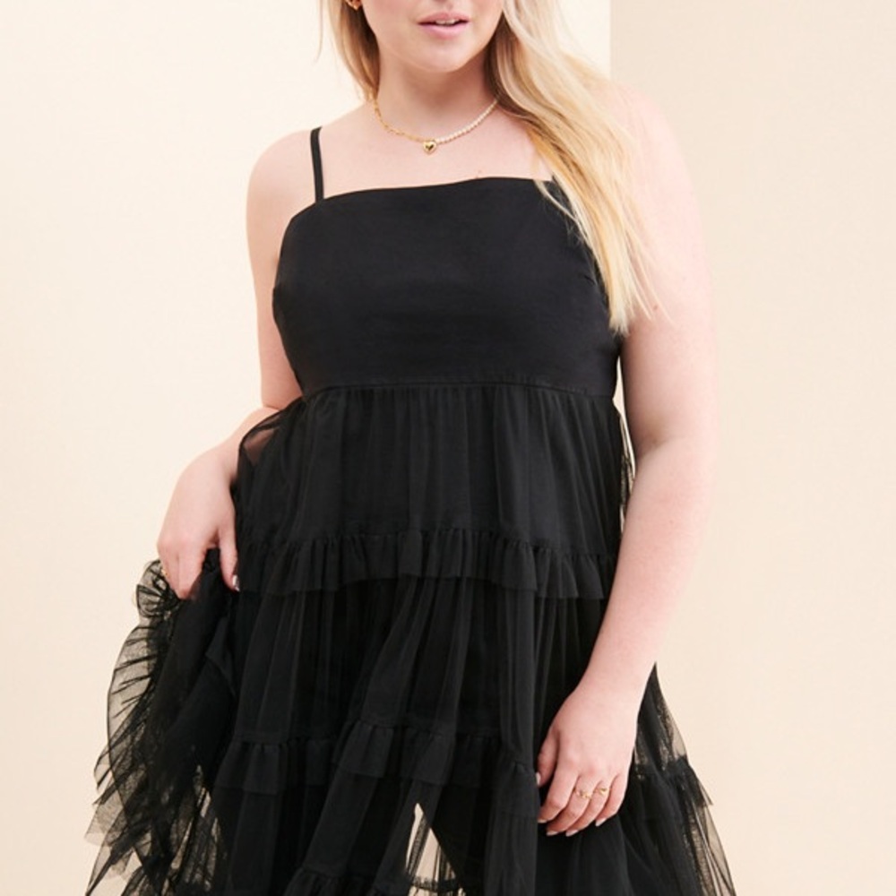 Anthropologie Maeve Black Tiered Tulle Mini Dress